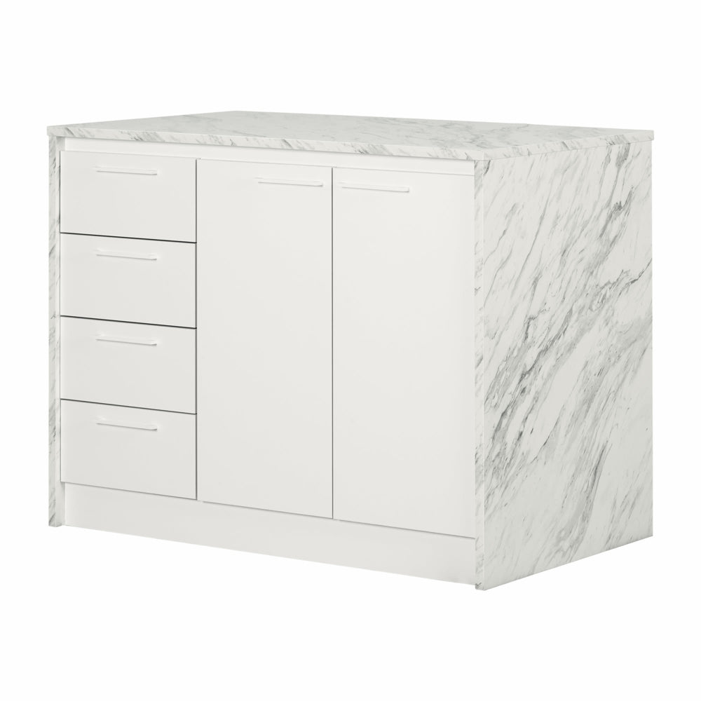 Image of South Shore Myro Kitchen Island with Storage - Faux White Marble and White