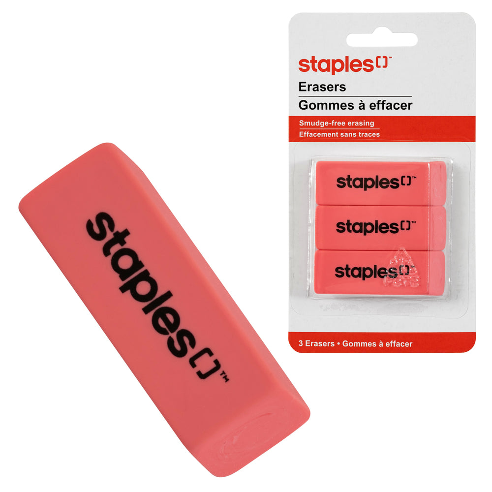 Image of Staples Pink Erasers - 3 Pack