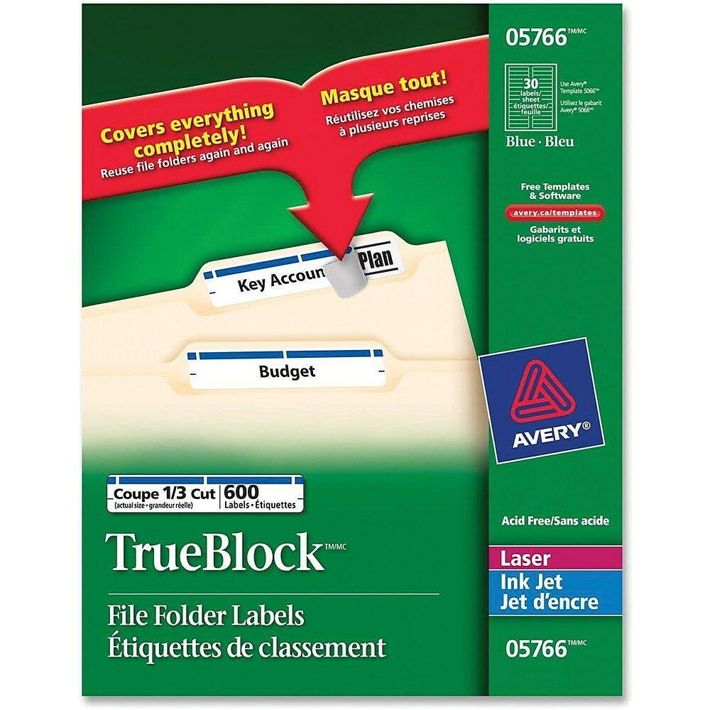 Image of Avery TrueBlock Laser Blue Filing Labels, 2/3" x 3-7/16", 600 Pack