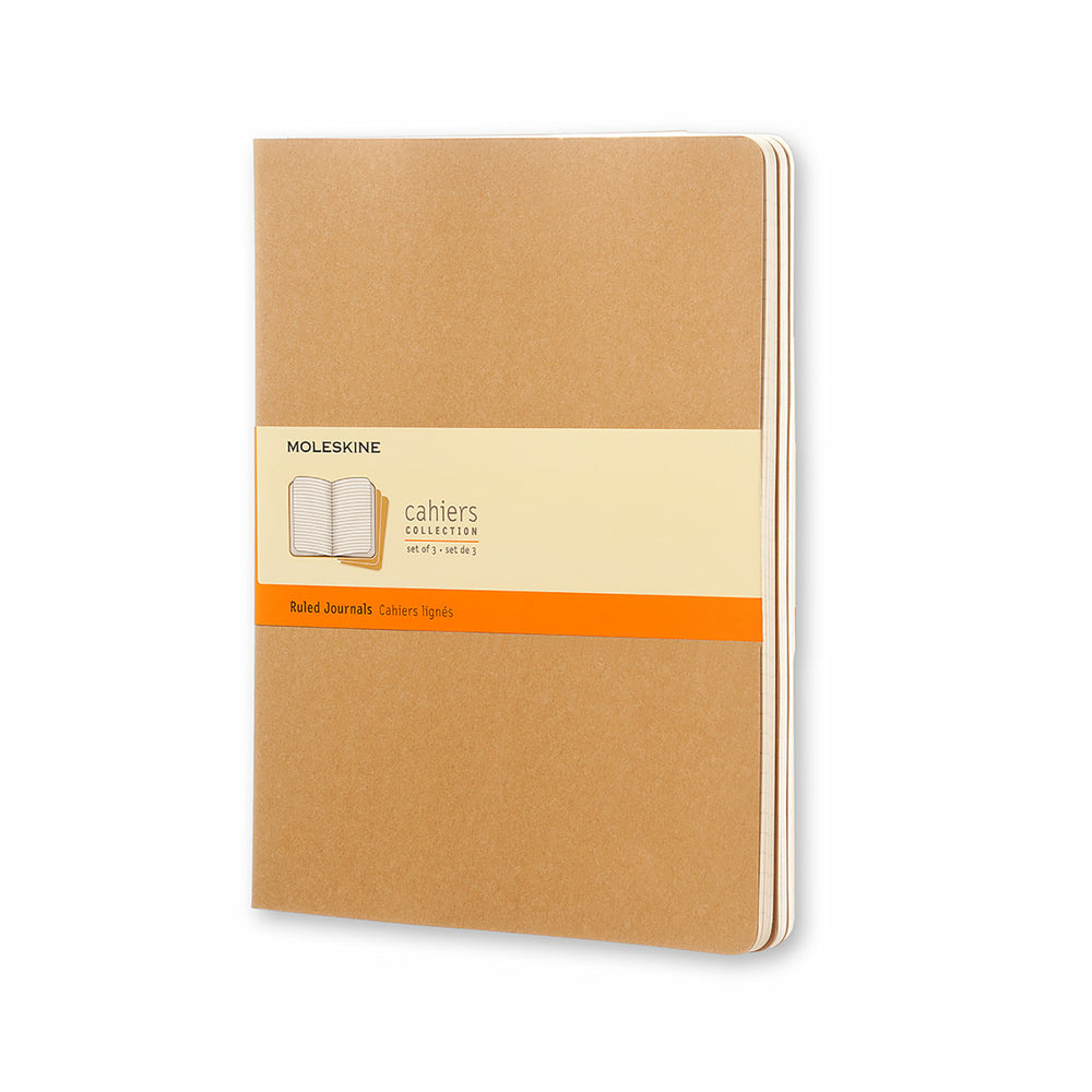 Image of Moleskine Cahier Extra - Large Ruled Journals - 7-1/2" x 10" - Kraft - 3 Pack, Brown