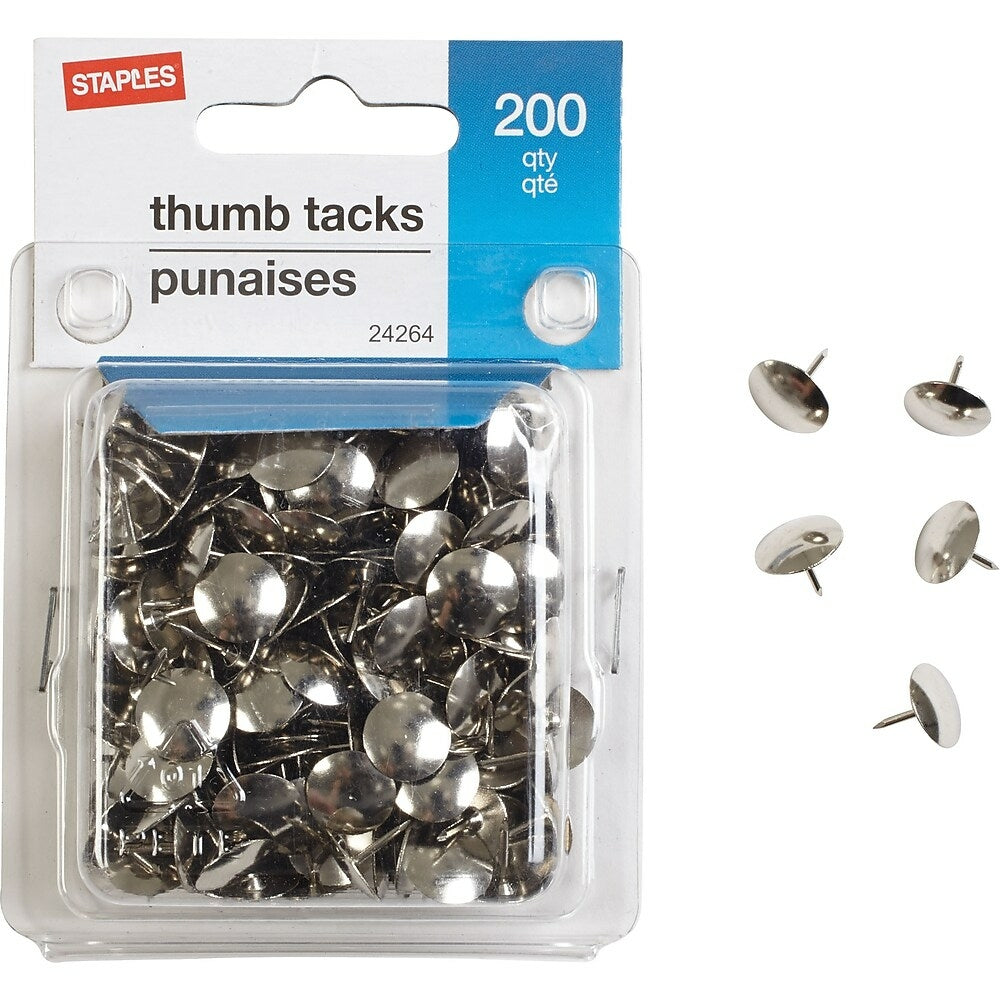 Image of Staples Thumbtacks - Nickel - 200 Pack
