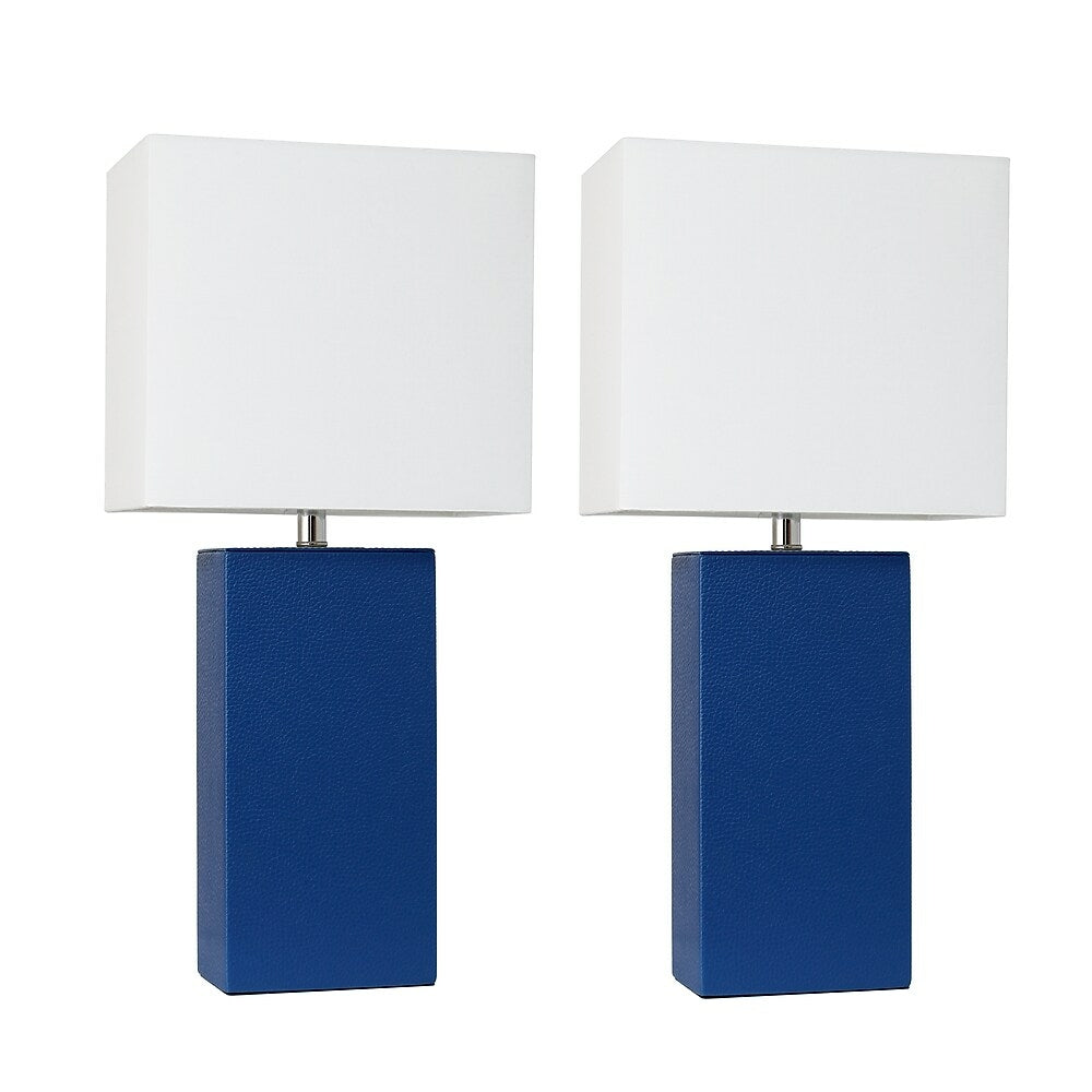 Image of Elegant Designs Modern Leather Table Lamps, White Fabric Shades, Blue, 2 Pack (LC2000-BLU-2PK)