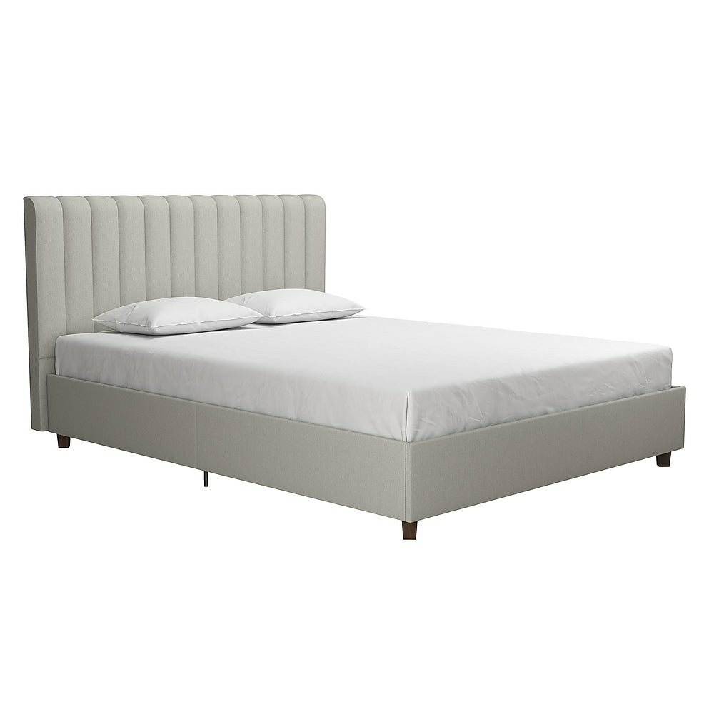 Image of Novogratz Brittany Upholstered Bed, Queen, Light Grey Linen