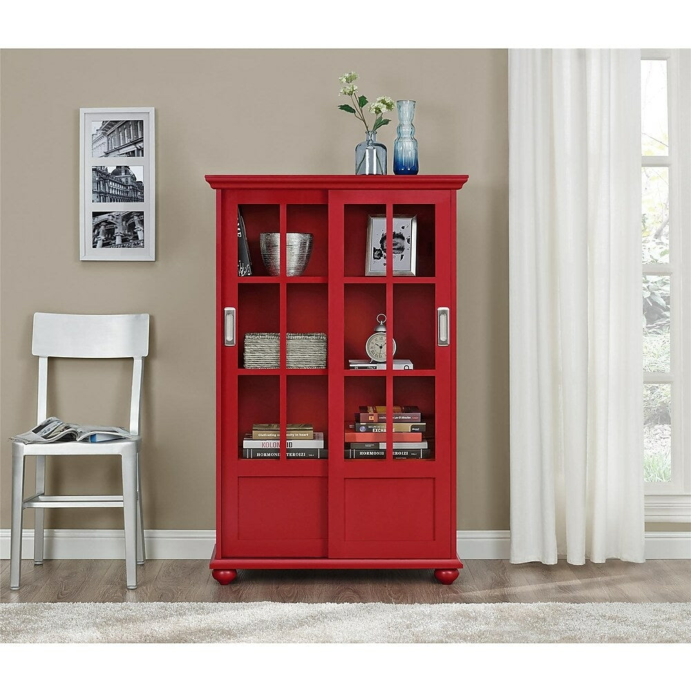 Image of Altra Aaron Lane Bookcase with Sliding Glass Doors, Red (9448396PCOM)