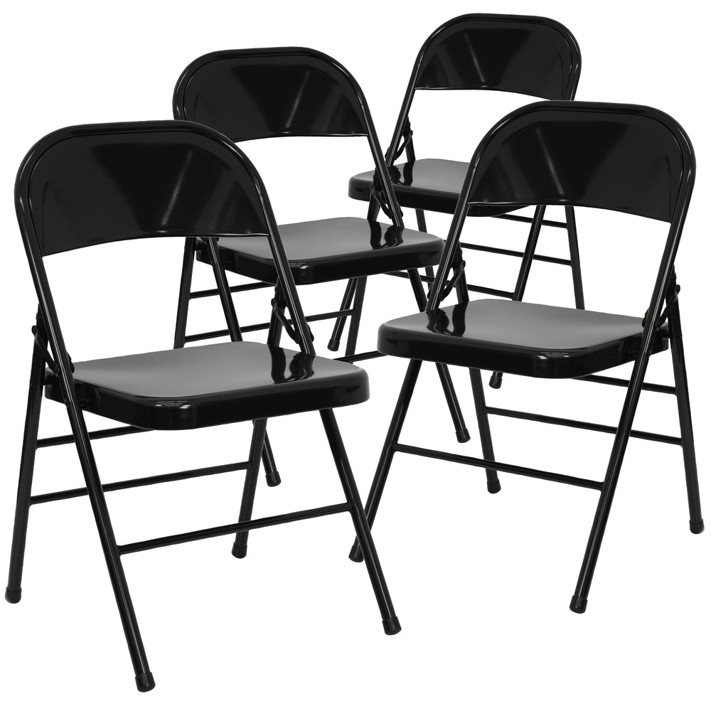 Image of Flash Furniture Hercules Series Triple Braced & Quad Hinged Metal Folding Chair, Black, 4 Pack