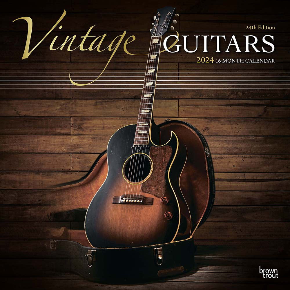 Image of BrownTrout 2024 Vintage Guitars Monthly Square Wall Calendar - 12" x 12" - Assorted - English
