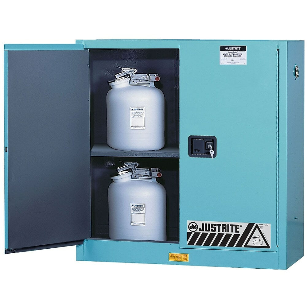 Image of Justrite ChemCor Lined Acid/Corrosive Storage Cabinets, 2 Doors, Manual, Undercounter, 35" x 22" x 35"