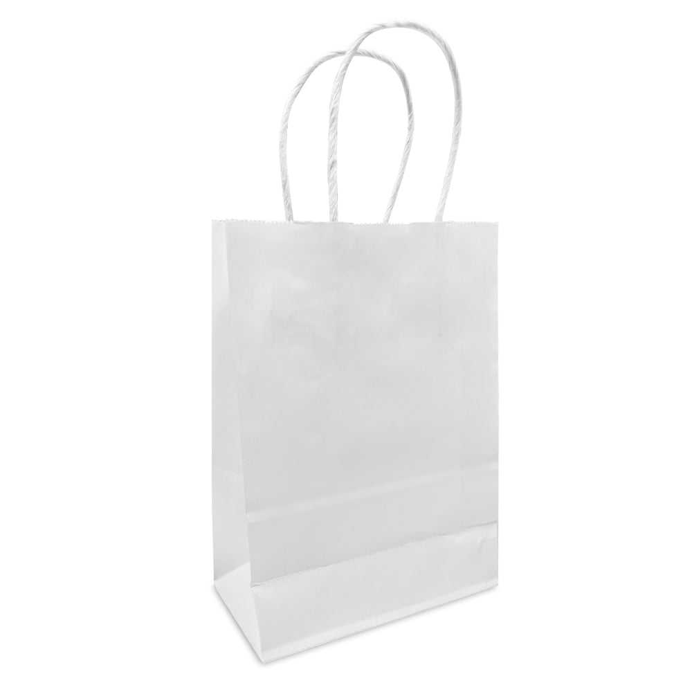 Image of Reliabag Paper Bags - Twist Handles - 5.3" W x 3.5" D x 8.5" H - White - 100 Pack