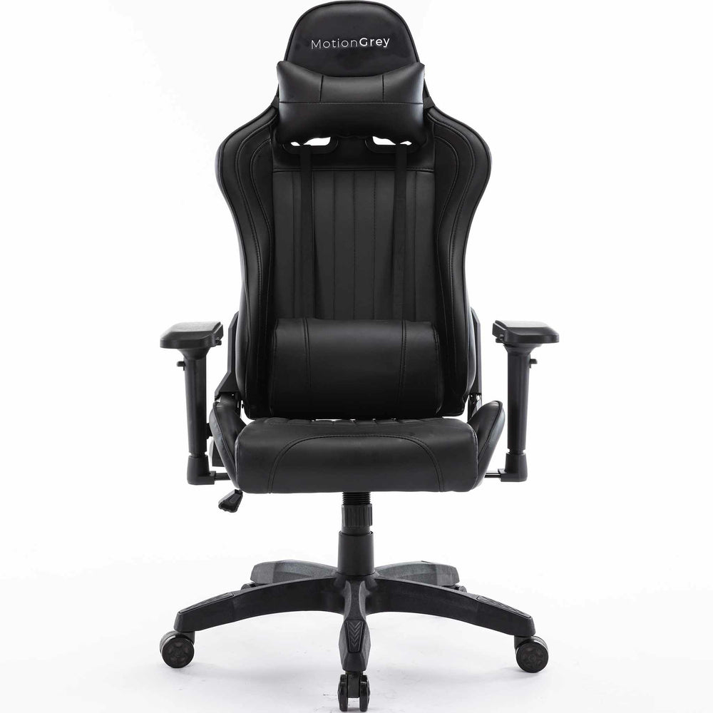 Image of MotionGrey Enforcer Office Gaming Chair PU Leather With Ergonomic Height Adjustment, Headrest & Lumbar Cushions - Black