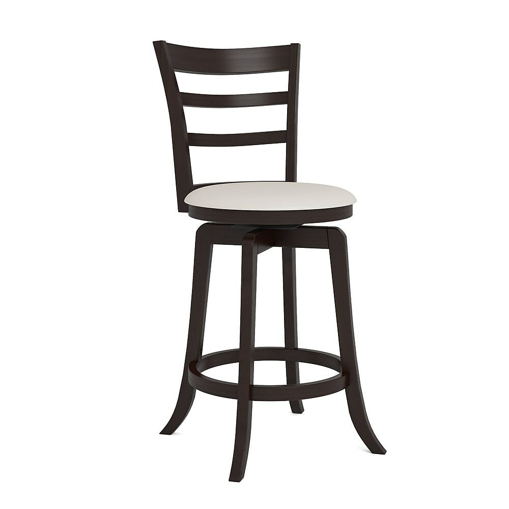 Image of CorLiving 38" Woodgrove Three Bar Design Wooden Barstool, Espresso White Leatherette, Brown