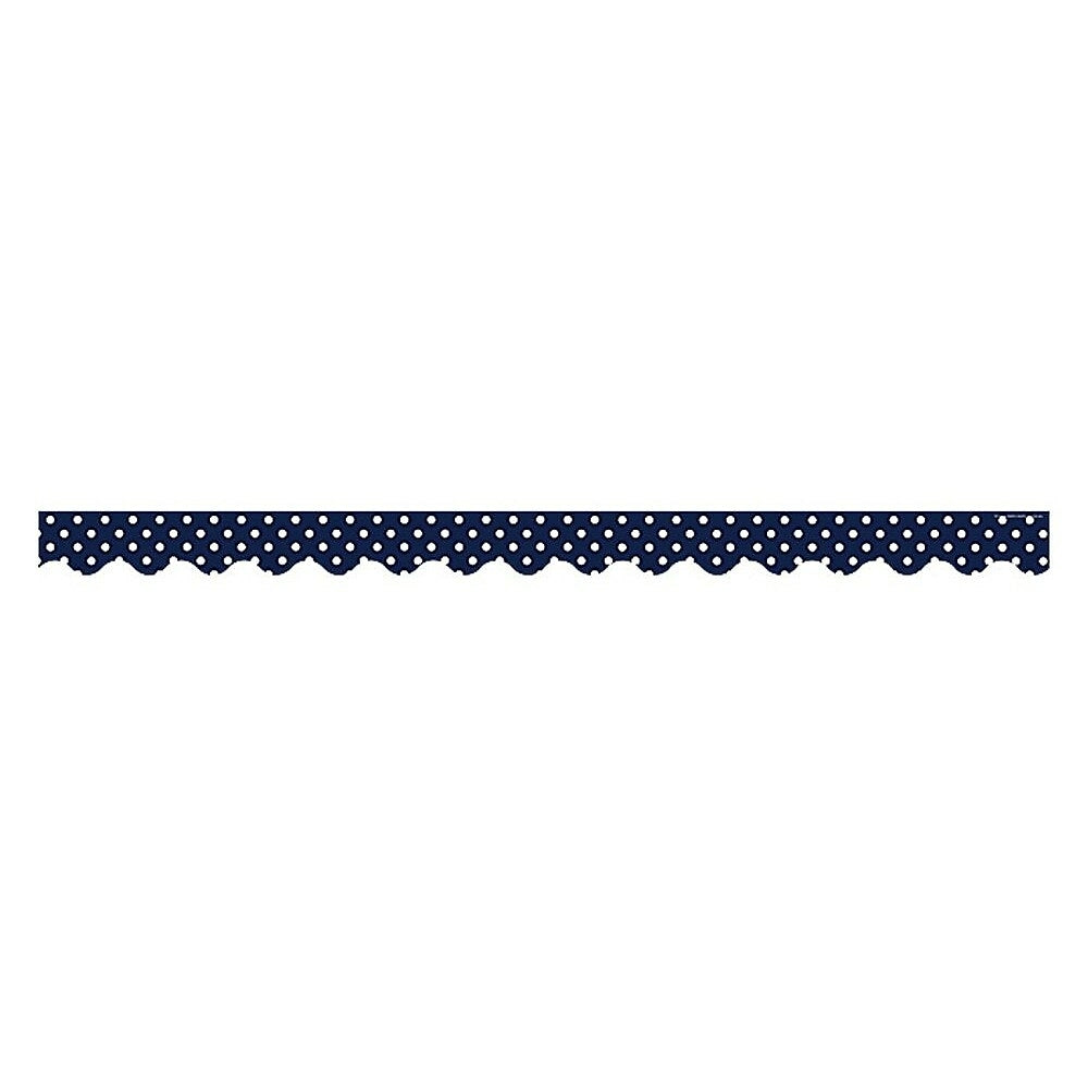 Image of Teacher Created Resources Navy Polka Dots Scalloped Border Trim, 72 Pack, 12 Pack
