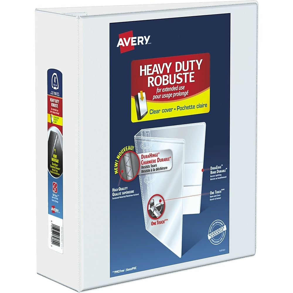 Image of Avery Heavy Duty View Binder, 4" Sized One Touch Locking D Ring, White, (79704)