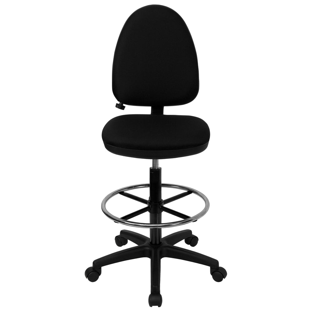 Image of Flash Furniture Mid-Back Black Fabric Multifunction Ergonomic Drafting Chair with Adjustable Lumbar Support