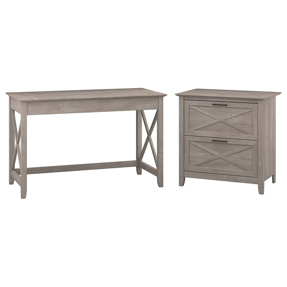 Image of Bush Furniture Key West 48"W Writing Desk with Lateral File, Washed Grey (KWS003WG)