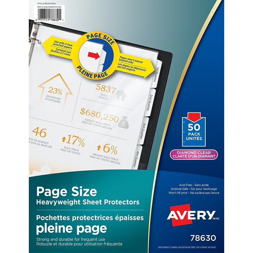 Image of Avery Page Size Sheet Protectors, Diamond Clear, 50 Pack, (78630)