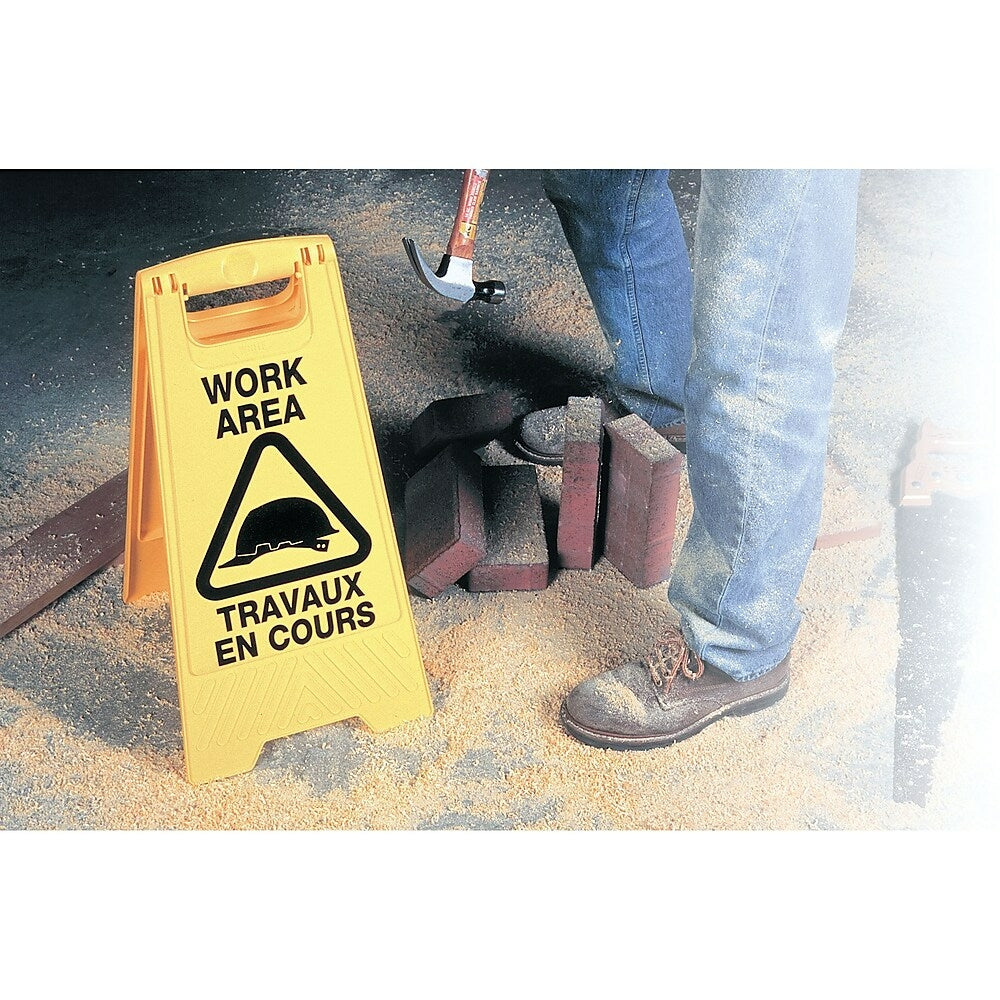 Image of SCN Industrial "Work Area/Travaux En Cours" Safety Sign, Bilingual With Pictogram - 4 Pack, Black