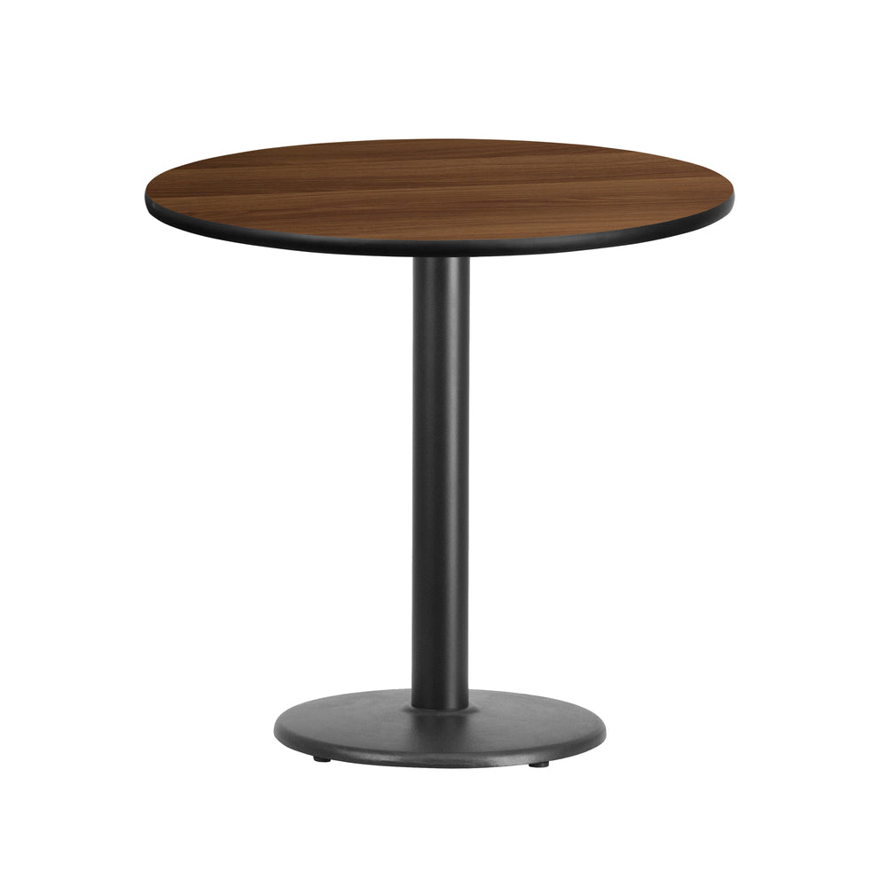 Image of Flash Furniture 30" Round Walnut Laminate Table Top with 18" Round Table Height Base, Black