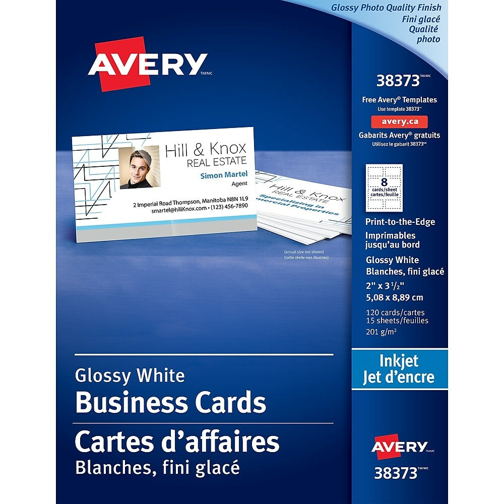 Image of Avery Photo Business Cards, #38373, Glossy, White, 120 Pack