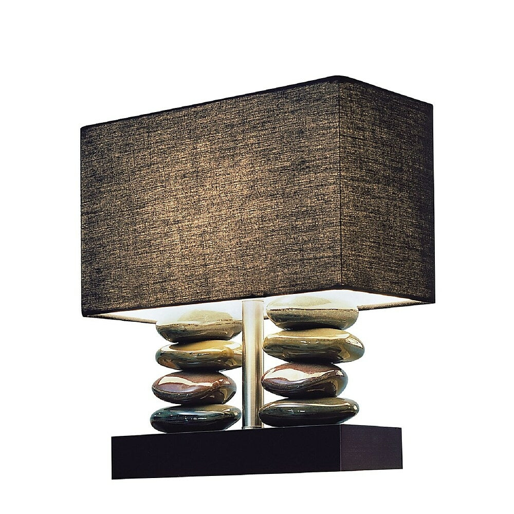 Image of Elegant Designs Rectangular Dual Stacked Stone Ceramic Table Lamp With Black Shade