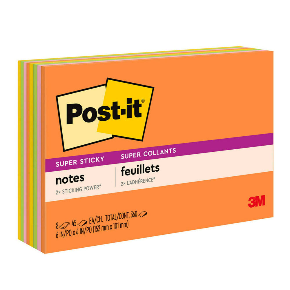 Image of Post-it Super Sticky Meeting Notes - 6" x 4" - Energy Boost Collection - 360 sheets - 8 Pack, Multicolour