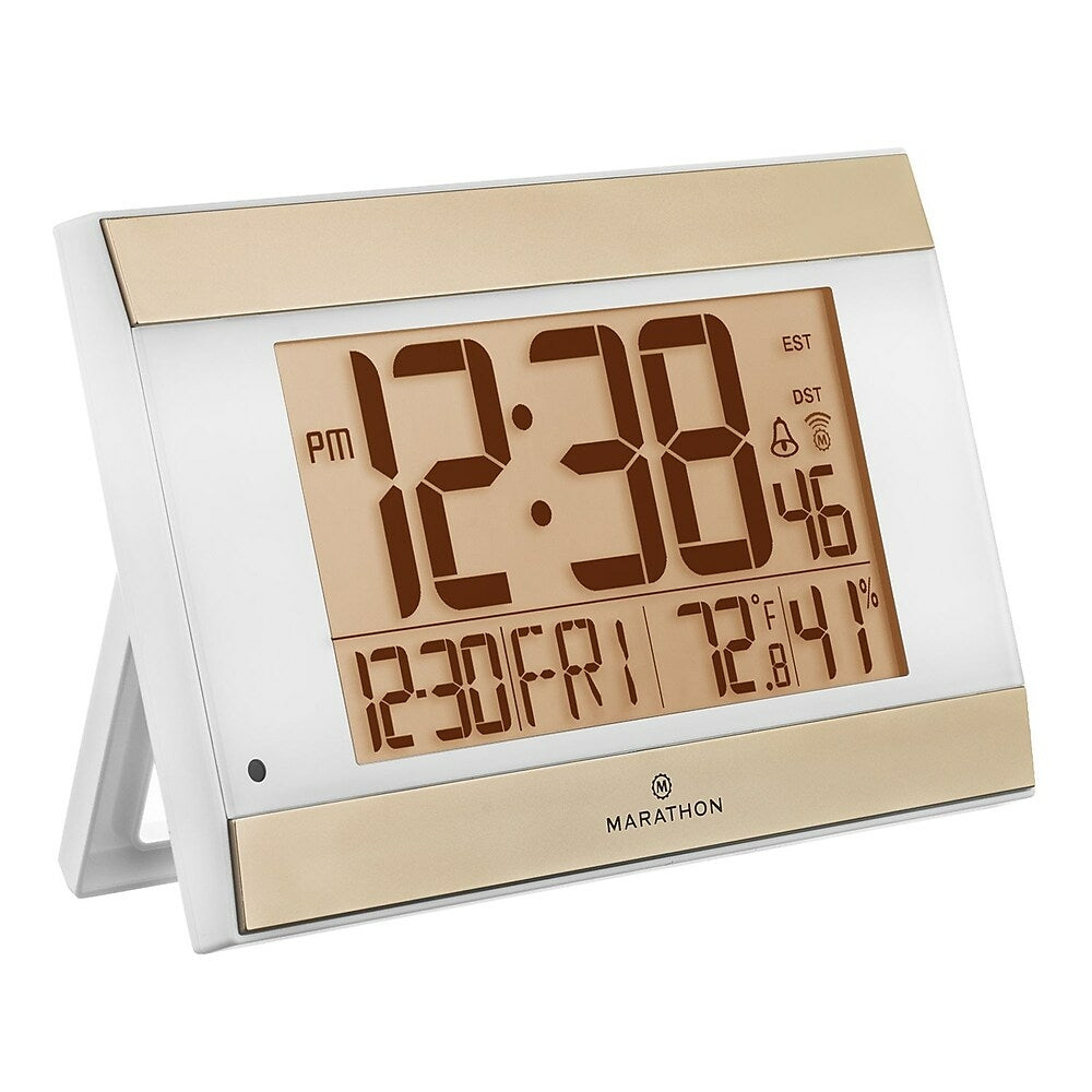 Image of Marathon Atomic Digital Wall Clock With Auto-Night Light - Temperature & Humidity - White (CL030052WH)