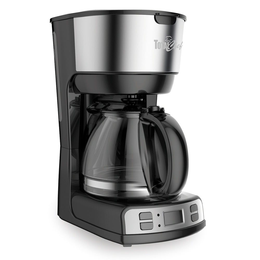 Image of Total Chef 12-Cup Programmable Coffee Maker, Stainless Steel Drip Coffee Machine - Black and Silver