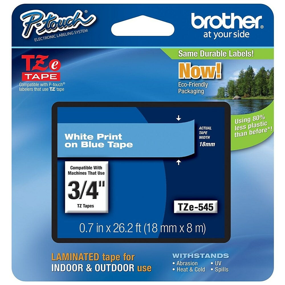 Image of Brother Label Tape, 18mm White on Blue, TZE545