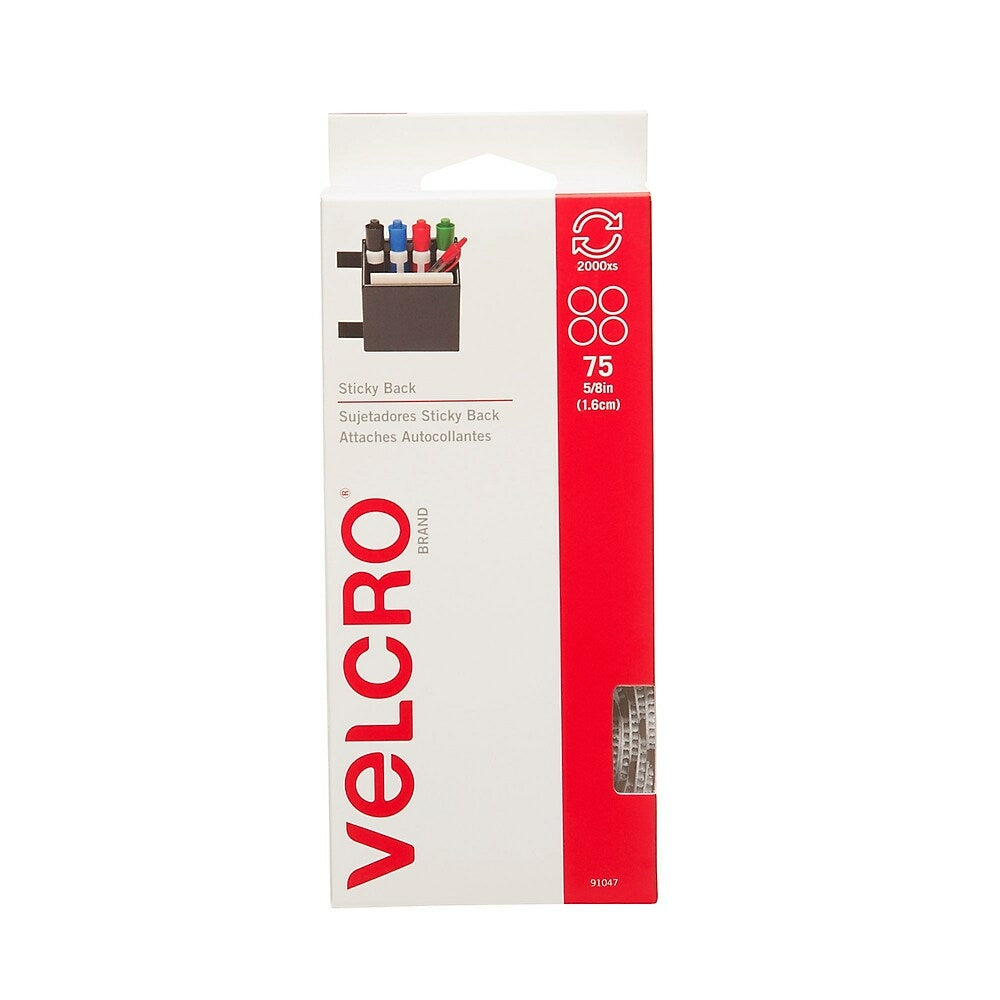 Image of Velcro Sticky Back Fasteners, 5/8" Coins, White, 75-Pack, 75 Pack