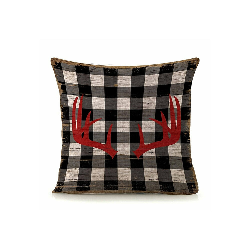 Image of Sign-A-Tology Antler with White & Black Plaid Pillow - 18" x 18"