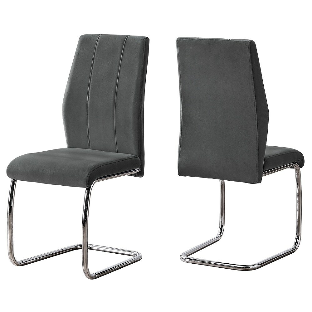 Image of Monarch Specialties - 1068 Dining Chair - Set of 2 - Side - Upholstered - Kitchen - Dining Room - Velvet - Metal - Grey