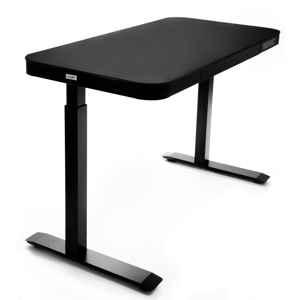 Image of Seville Classics Height Adjustable Desk with Glass Top - Black