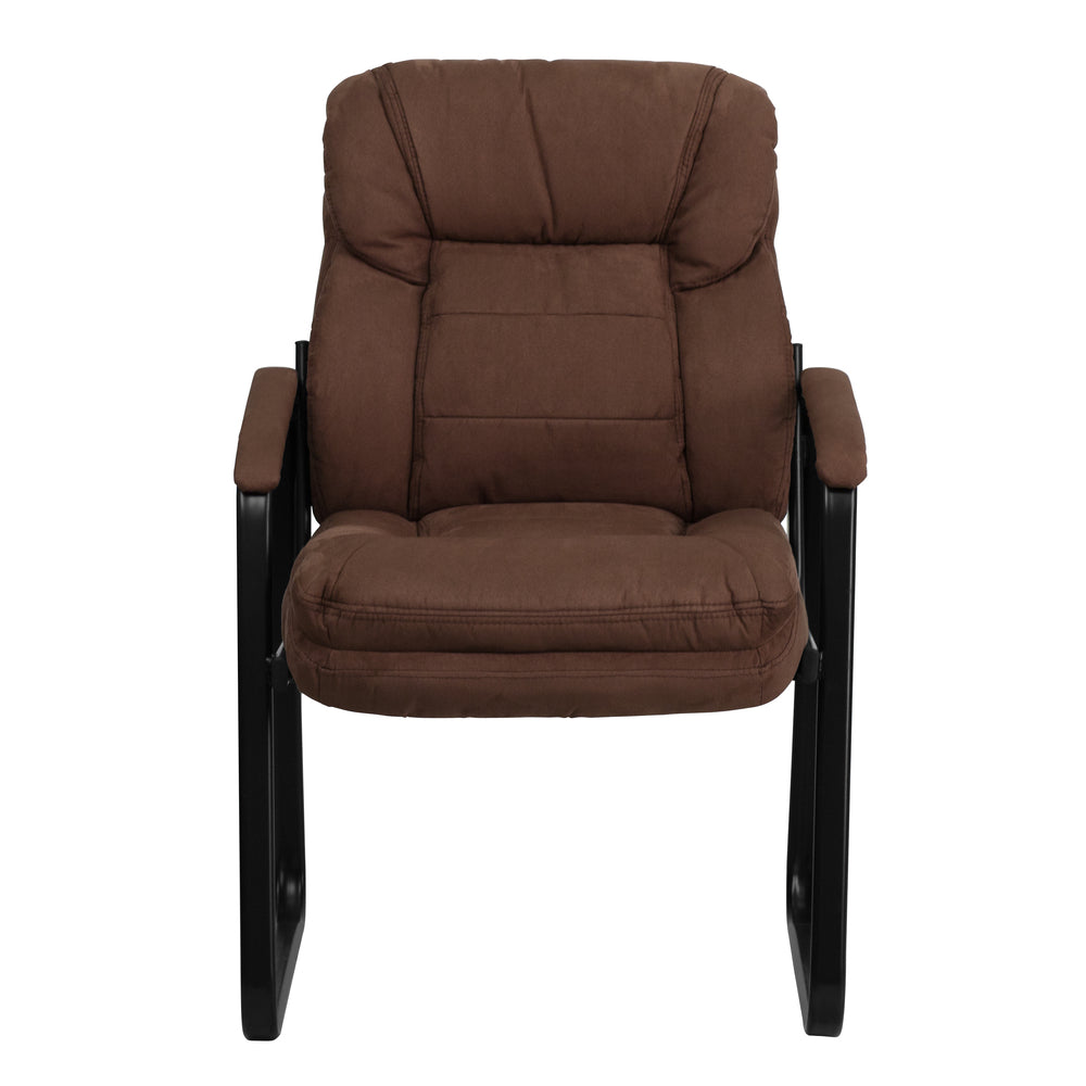 Image of Flash Furniture Brown Microfiber Executive Side Reception Chair with Lumbar Support & Sled Base