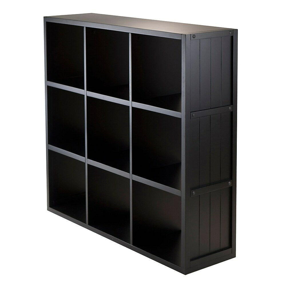 Image of Winsome Timothy Storage Shelf with Wainscoting Panel, 3 x 3 Cube, 37.76" x 11.81" x 40.08", Black