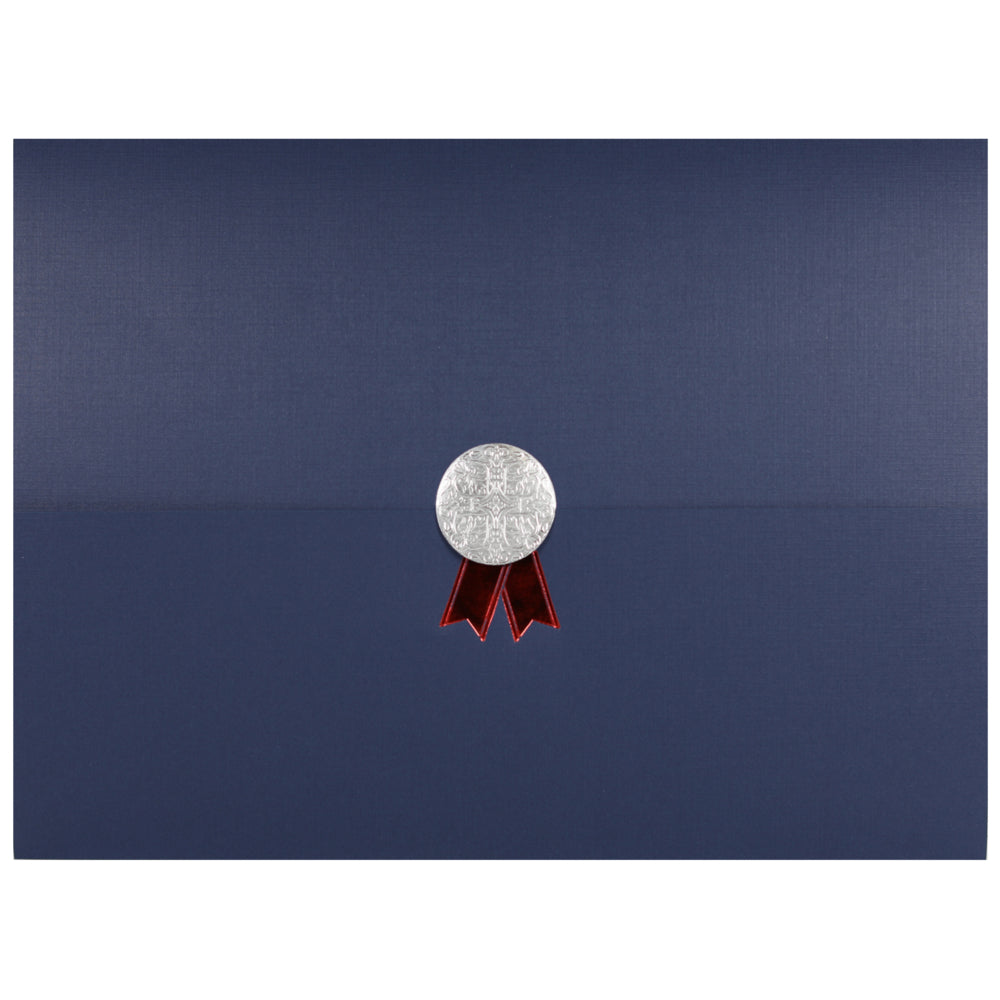 Image of St. James Document/Certificate Holders - Silver Award Seal with Red Ribbon - Navy Blue - 5 Pack