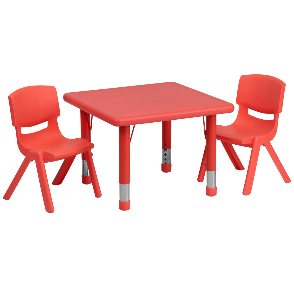Image of Flash Furniture 24" Square Plastic Height Adjustable Activity Table Set with 2 Chairs - Red