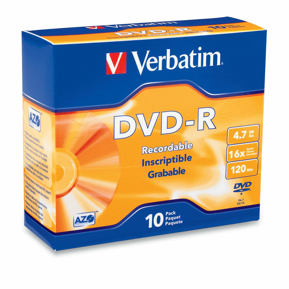 Image of Verbatim AZO DVD-R 4.7GB 16X Slim Case with Branded Surface, 10 pack