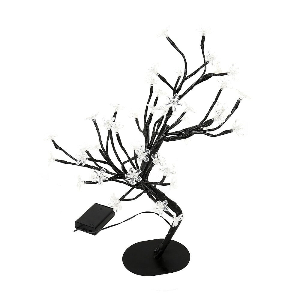Image of Truu Design LED Lit Blossom Tree with Timer, 17.75 inches, Black, White, Brown