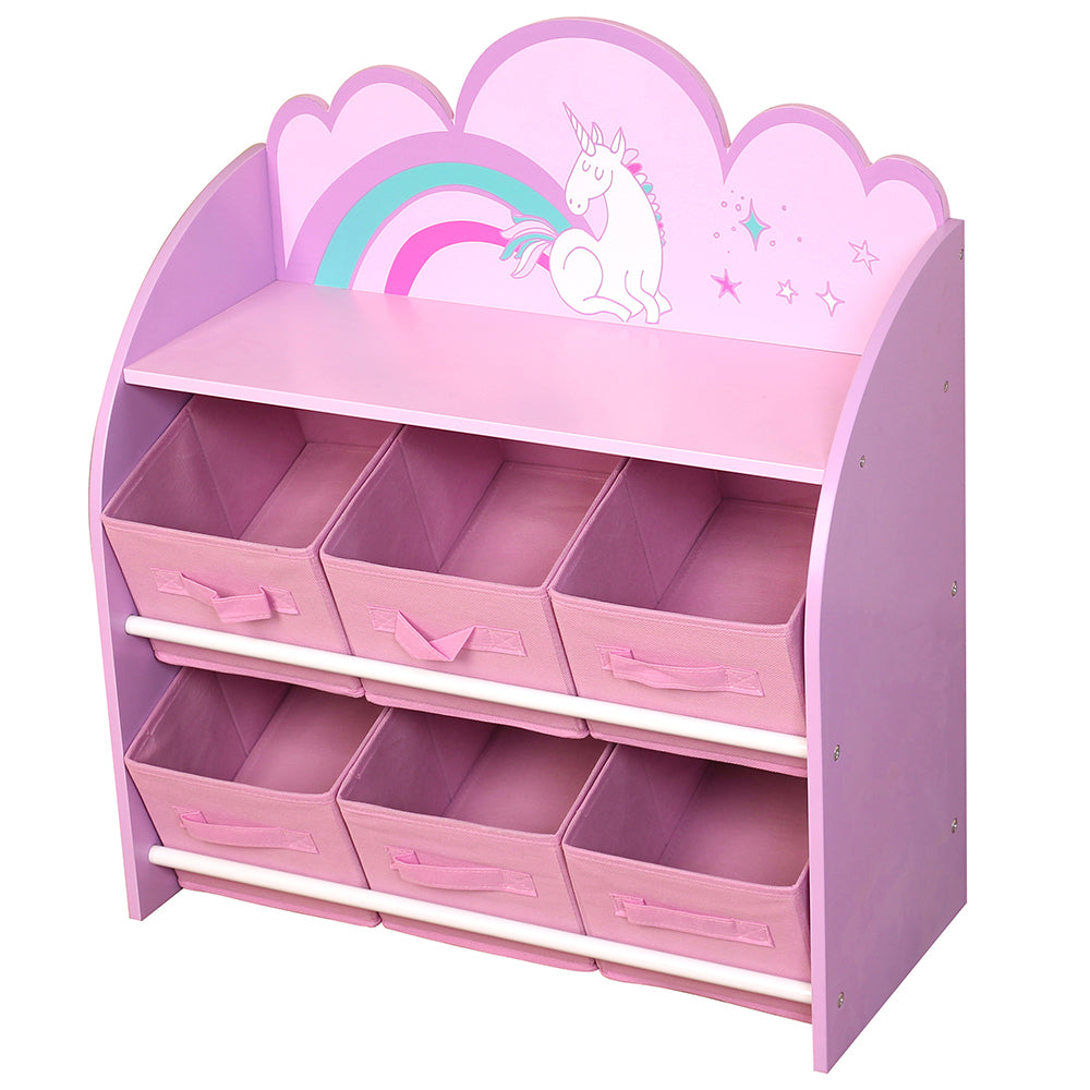 Image of Danawares Unicorn Toys Organizer Bookshelf with 6 Fabric Bins - Pink