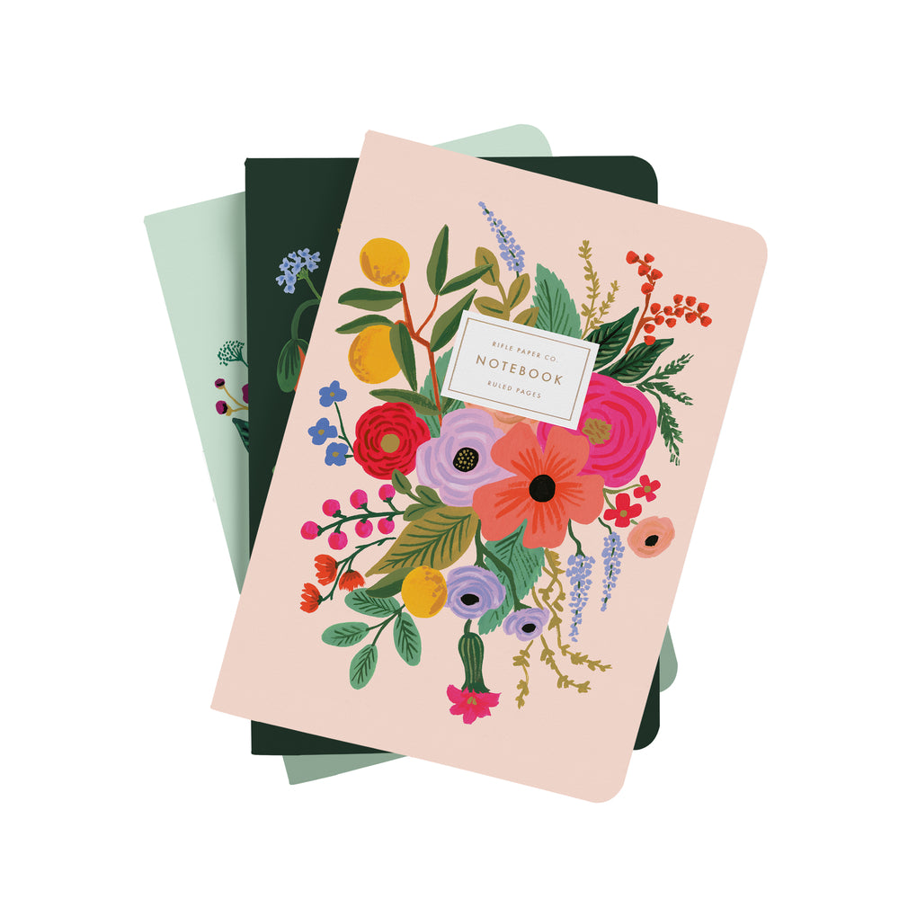 Image of Rifle Paper Co. Garden Party Stitched Notebooks - 8.5" H x 6" W - 64 Pages/Pack - 3 Pack