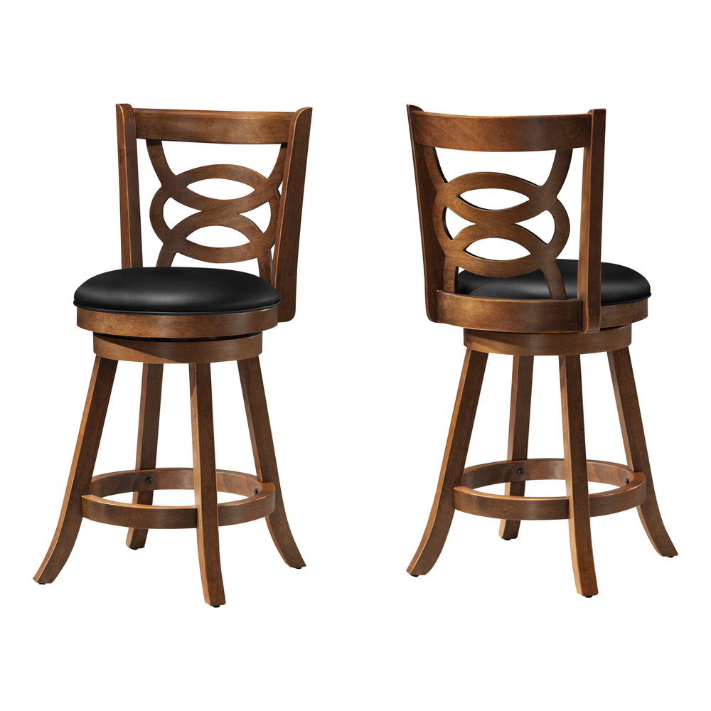 Image of Monarch Specialties - 1252 Bar Stool - Set Of 2 - Swivel - Counter Height - Kitchen - Wood - Pu Leather Look - Brown - Black, 2 Pack