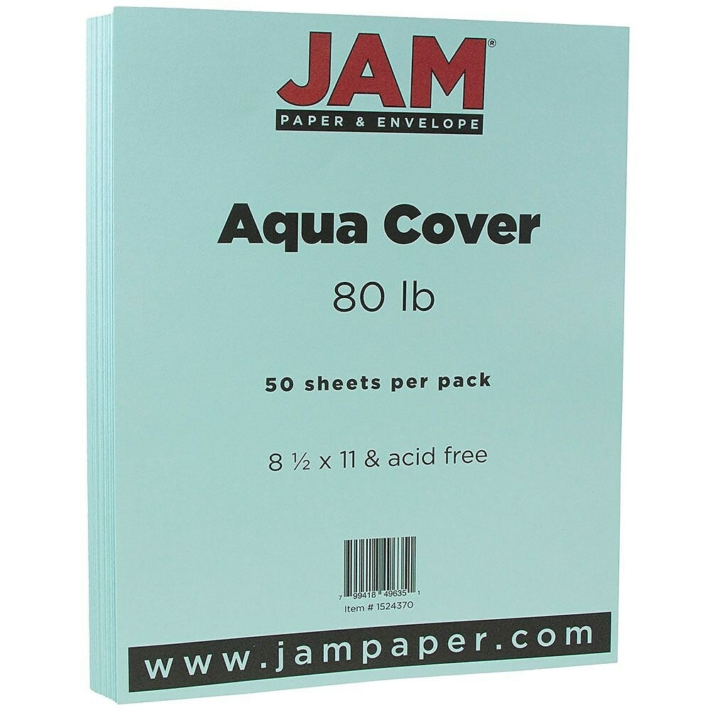 Image of JAM Paper Matte Cardstock, 8.5 x 11, 80lb Aqua Blue, 50 Pack (1524370)