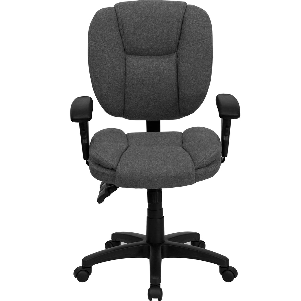 Image of Flash Furniture Mid-Back Burgundy Fabric Multifunction Ergonomic Swivel Task Chair with Pillow Top Cushioning, Grey
