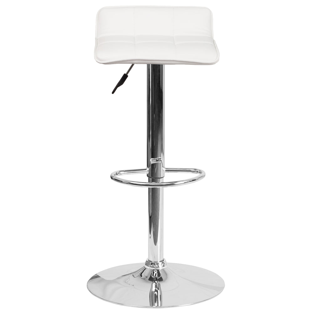 Image of Flash Furniture Contemporary Vinyl Adjustable Height Barstool with Quilted Wave Seat & Chrome Base - White - 2 Pack
