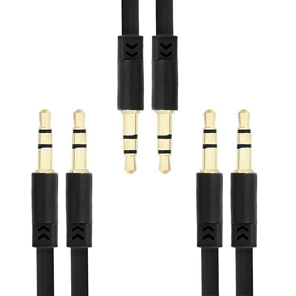 Image of Exian Aux 3.5mm Flat Cable, 1M, 3 Pack, Black