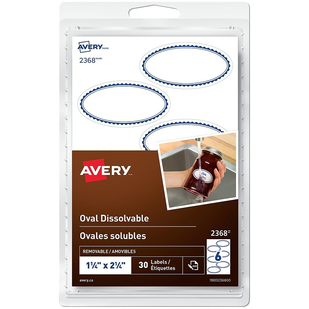 Image of Avery Dissolvable Oval Labels, 2-1/4" x 1-1/4", Black Border, 30 Pack (2368)