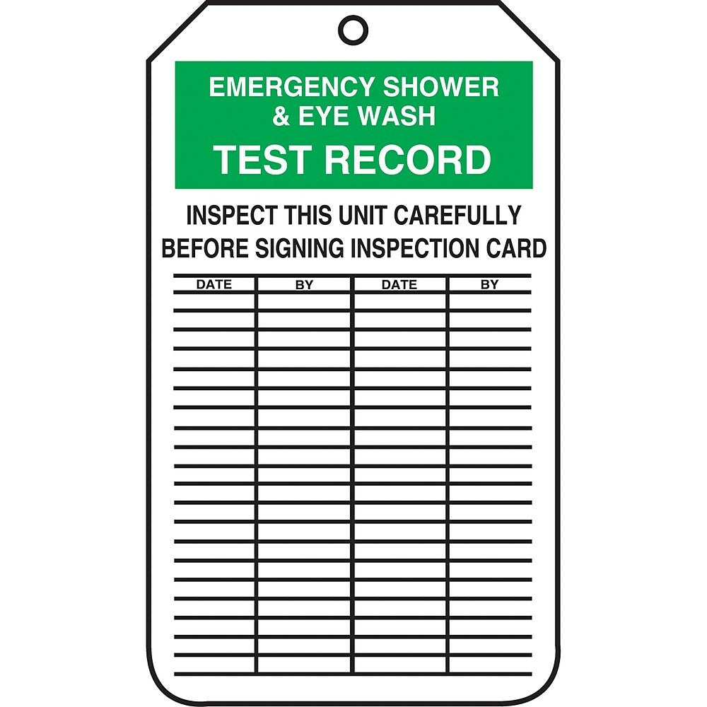 Image of Equipment Status and Inspection Safety Tags, Emergency shower and eye wash test record, SAU707, 25 Pack, White