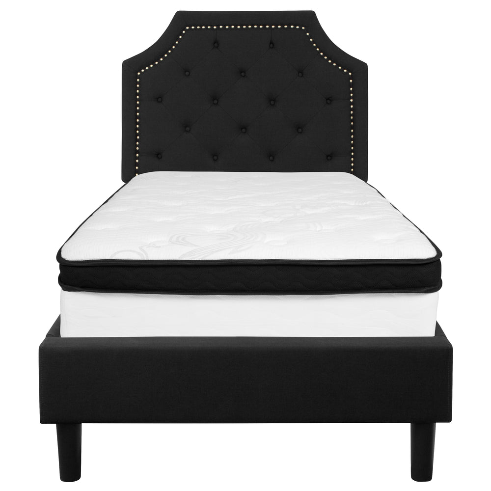 Image of Flash Furniture Brighton Twin Size Tufted Upholstered Platform Bed in Black Fabric with Memory Foam Mattress