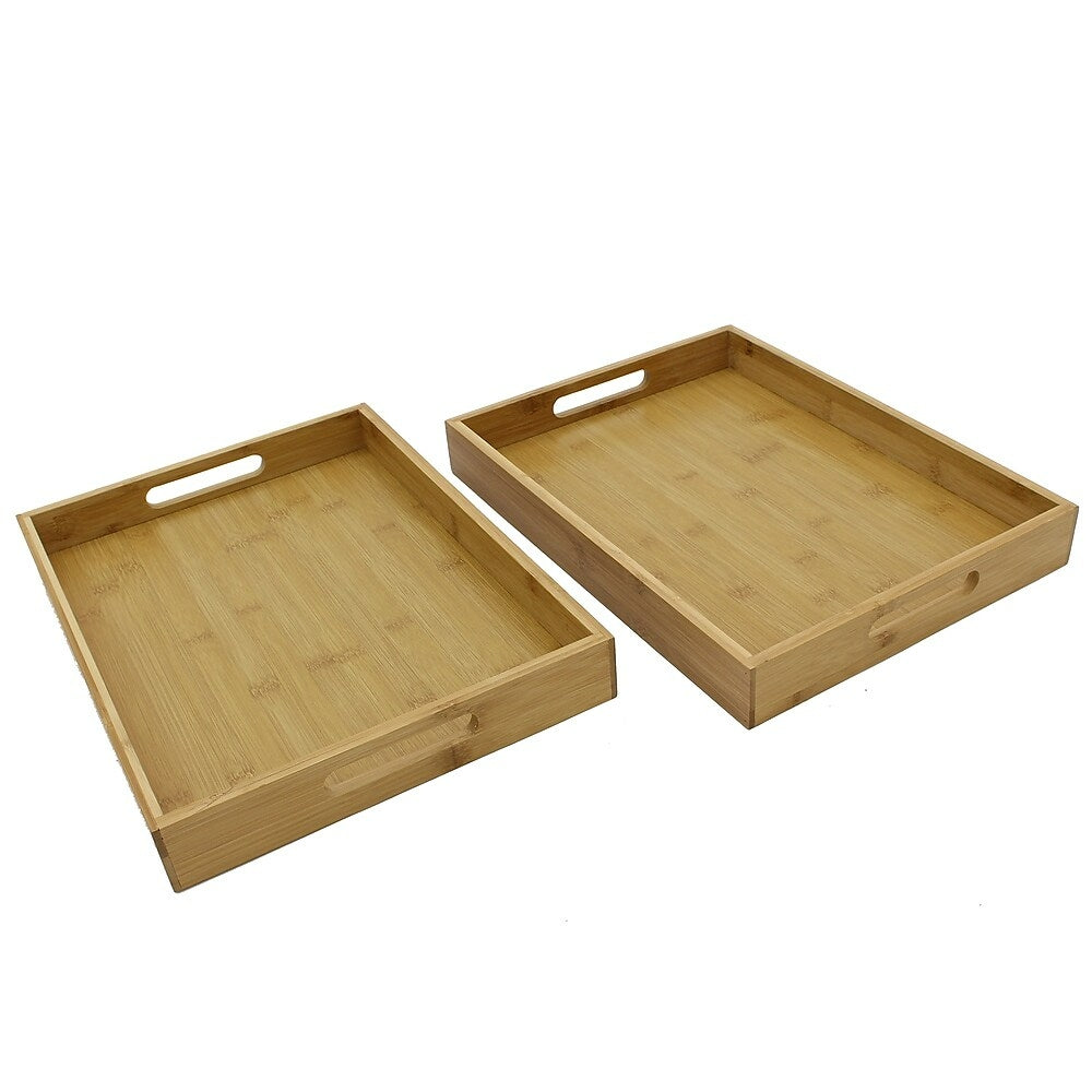 Image of Cathay Importers Bamboo Rectangular Tray, 16"W x 12"D x 2"H, Natural, 2 Pack