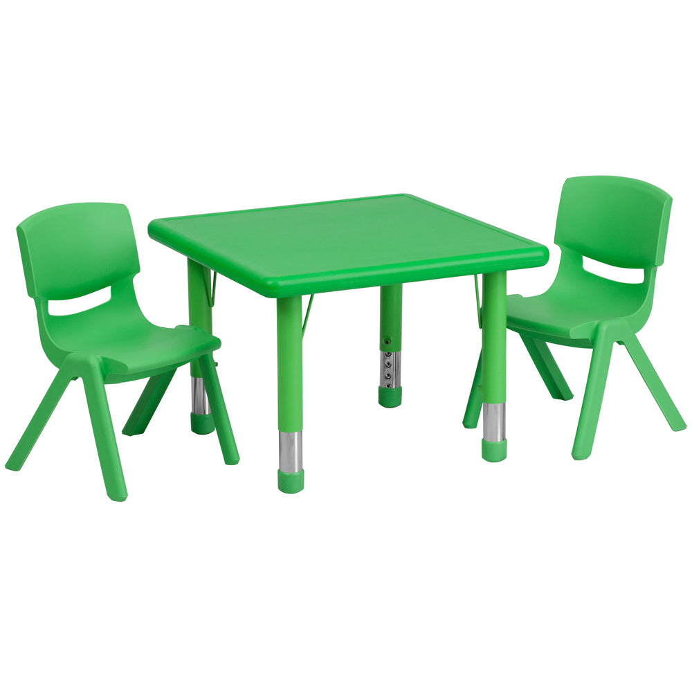 Image of Flash Furniture 24" Square Green Plastic Height Adjustable Activity Table Set with 2 Chairs