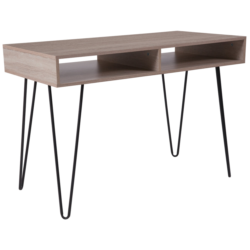 Image of Flash Furniture Franklin Oak Wood Grain Finish Computer Table with Black Metal Legs